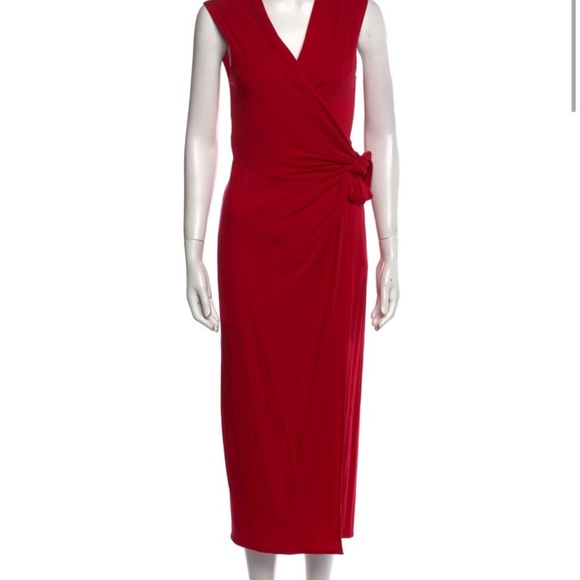 Reformation Red V-Neck Sheath Midi wrap Dress